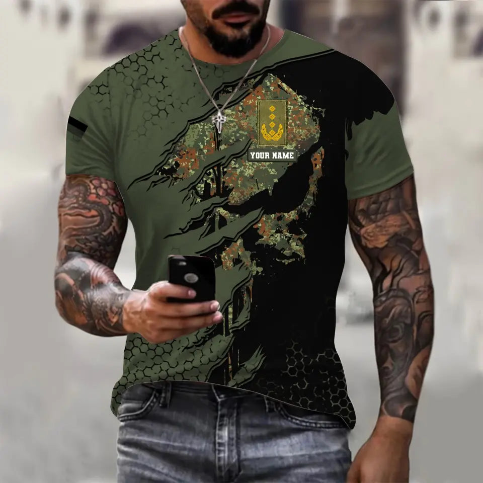 Sweat à capuche personnalisé avec camouflage soldat/vétéran allemand avec nom et grade imprimé en 3D - 0711230012