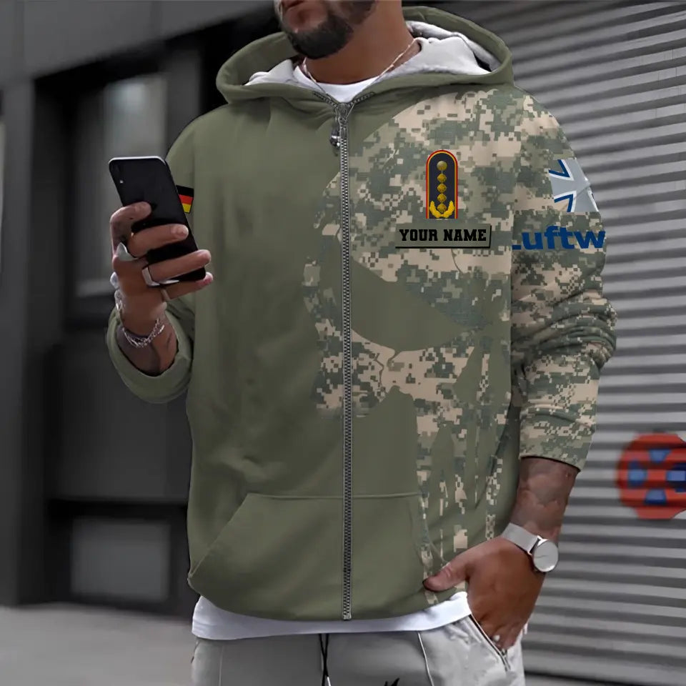 Sweat à capuche personnalisé avec camouflage soldat/vétéran allemand avec nom et grade imprimé en 3D - 0611230008