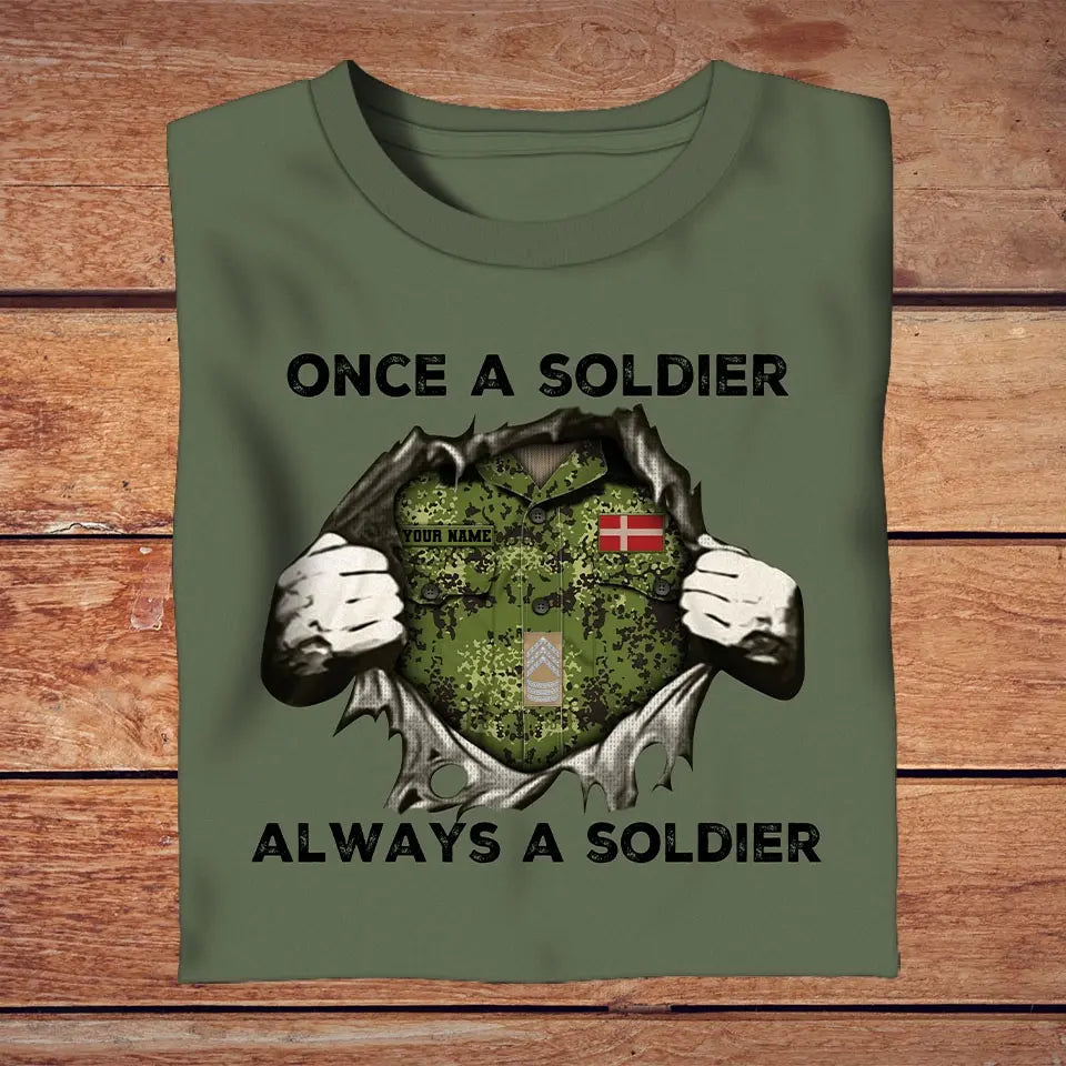 Personalisiertes T-Shirt mit dänischem Soldaten-/Veteranen-Tarnmuster mit Namen und Rang, 3D-Druck – 2909230001