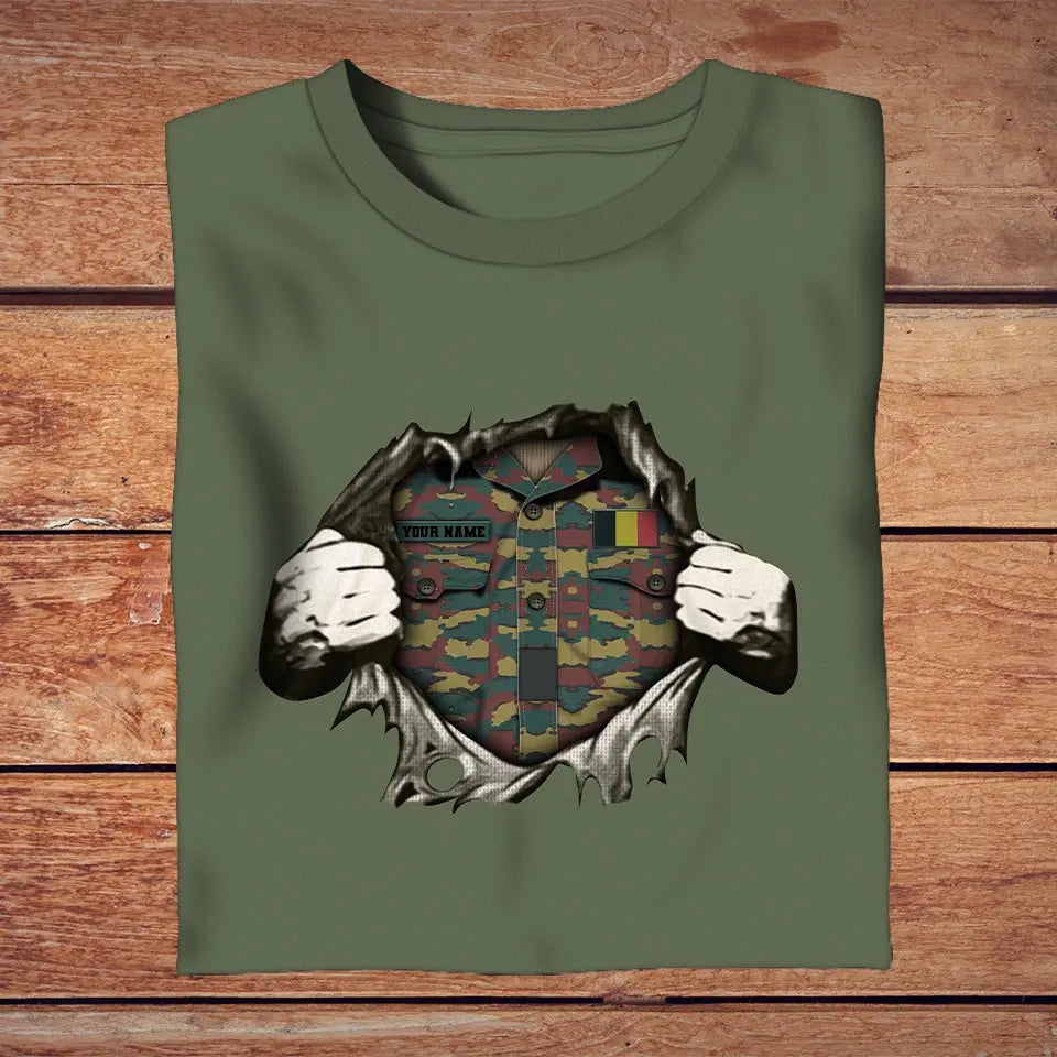 T-shirt personnalisé avec camouflage soldat/vétéran belge avec nom et grade imprimé en 3D - 2809230001