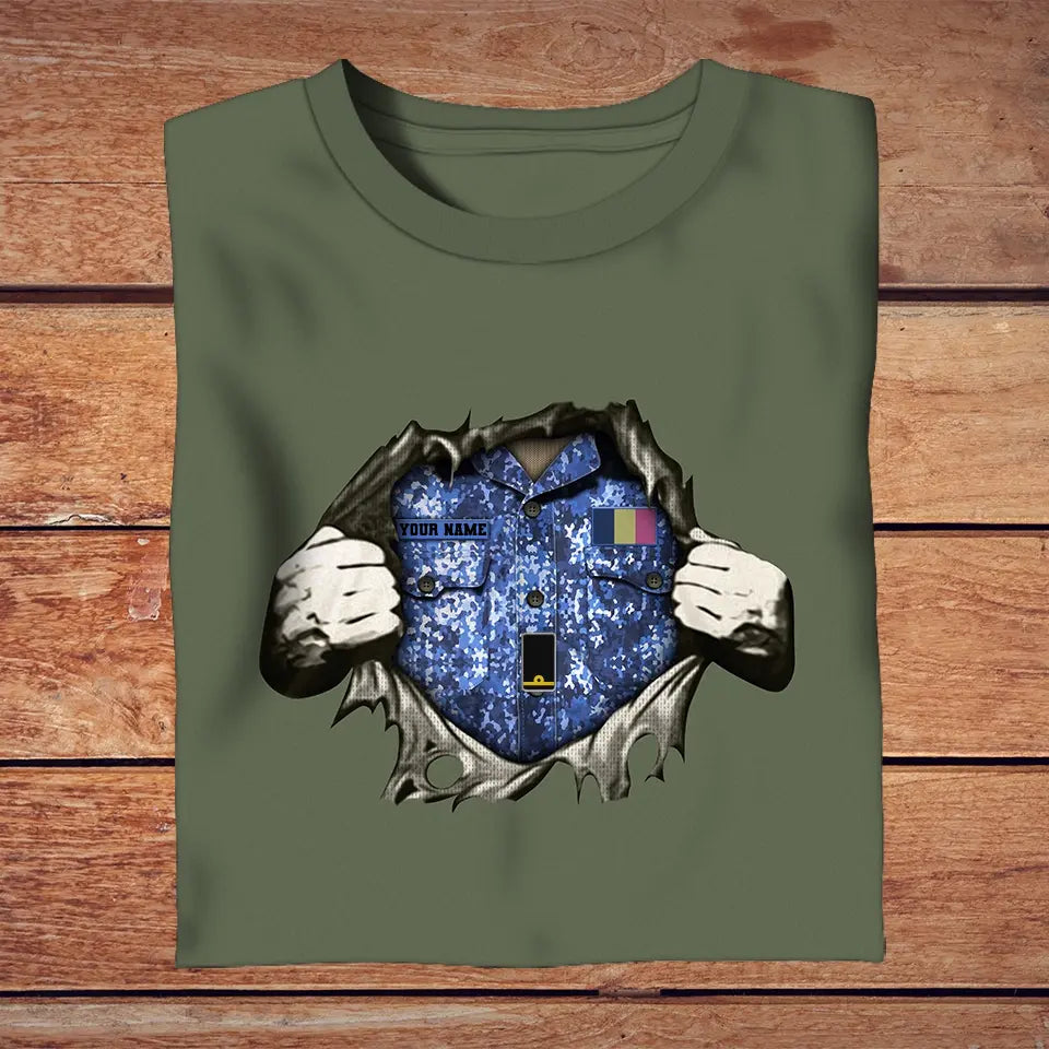 T-shirt personnalisé avec camouflage soldat/vétéran belge avec nom et grade imprimé en 3D - 2809230001