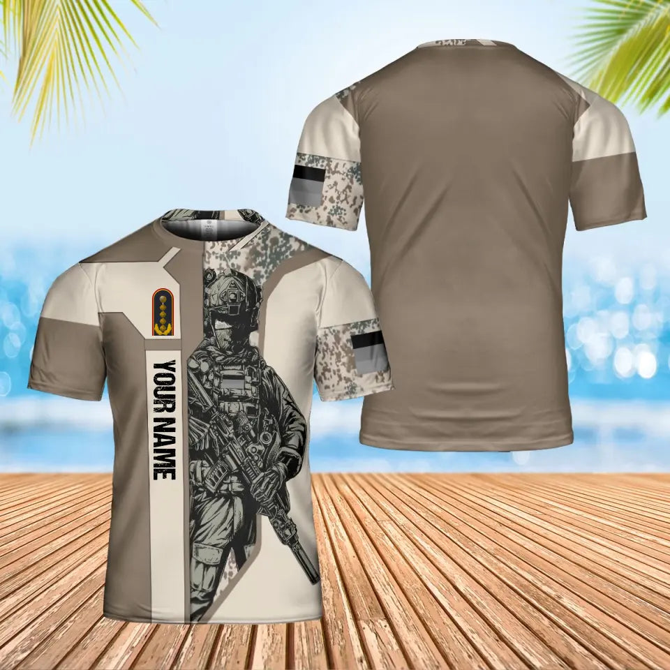 Personalisiertes T-Shirt mit Camouflage-Muster für deutsche Soldaten/Veteranen mit Namen und Rang, 3D-Druck – 0402240001