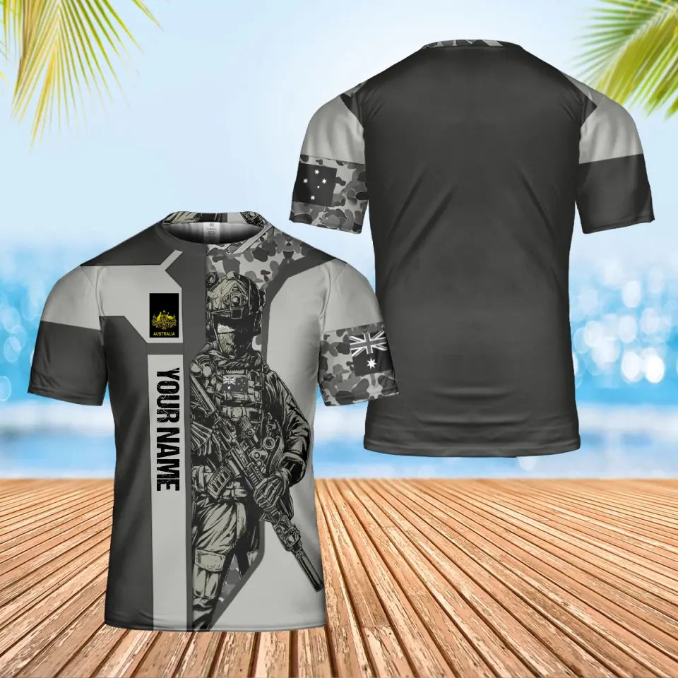 Personalisiertes T-Shirt mit australischem Soldaten-/Veteranen-Tarnmuster mit Namen und Rang, 3D-Druck – 0102240003