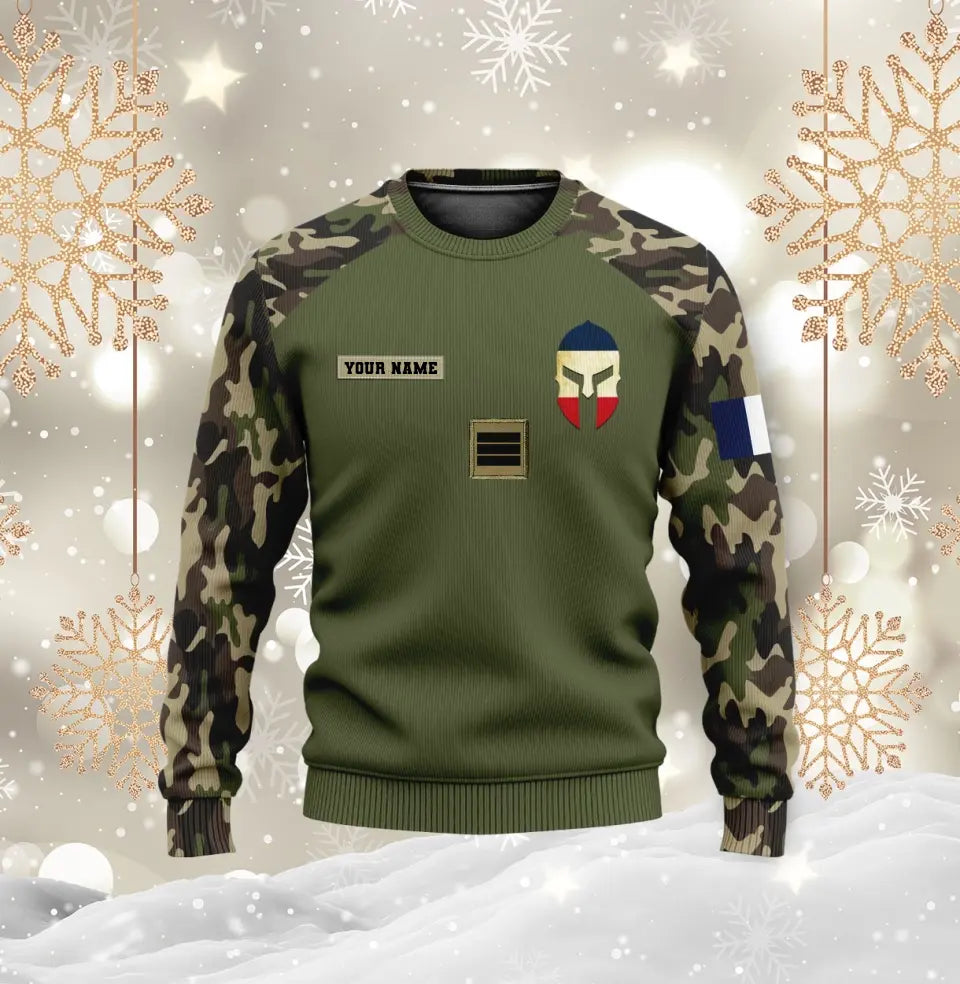 Personalisierter Kapuzenpullover mit Camouflage-Muster für französische Soldaten/Veteranen mit Namen und Rang, 3D-Druck – 1696291204