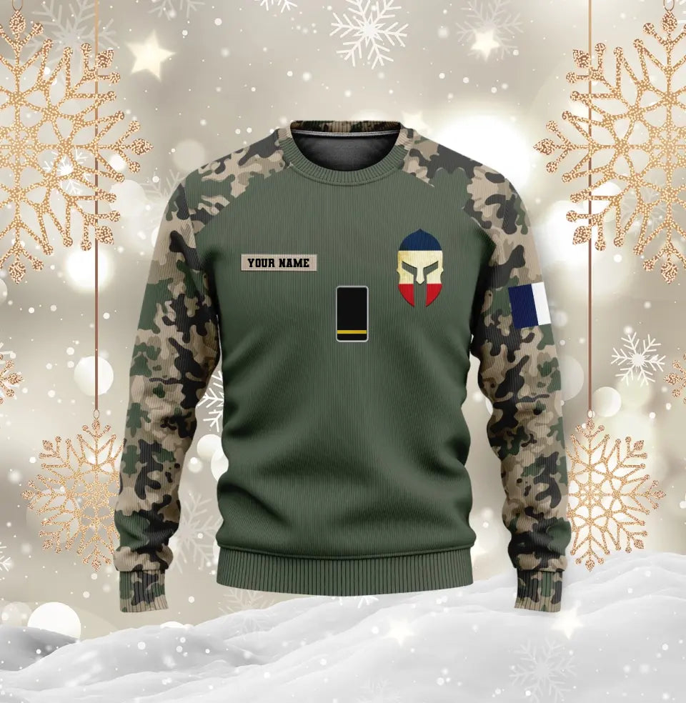 Personalisierter Kapuzenpullover mit Camouflage-Muster für französische Soldaten/Veteranen mit Namen und Rang, 3D-Druck – 1696291204