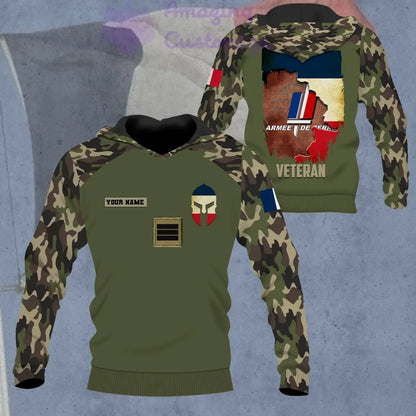 Personalisierter Kapuzenpullover mit Camouflage-Muster für französische Soldaten/Veteranen mit Namen und Rang – 16866144