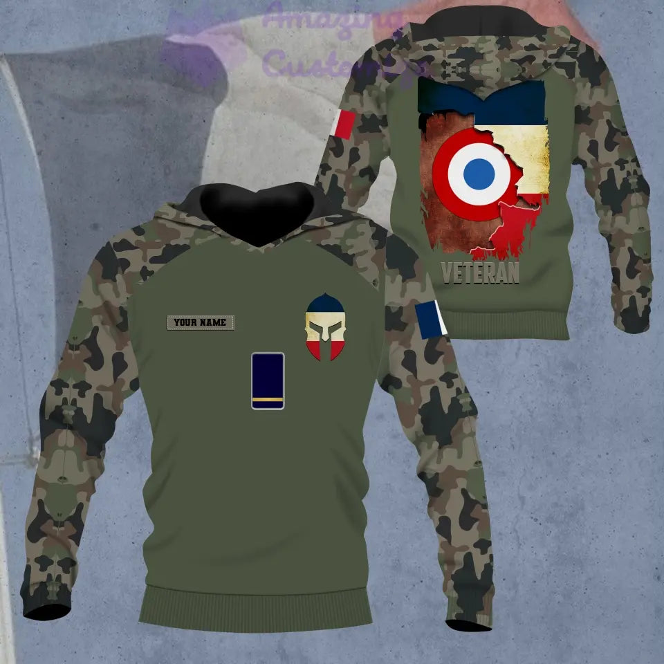 Personalisierter Kapuzenpullover mit Camouflage-Muster für französische Soldaten/Veteranen mit Namen und Rang – 16866144