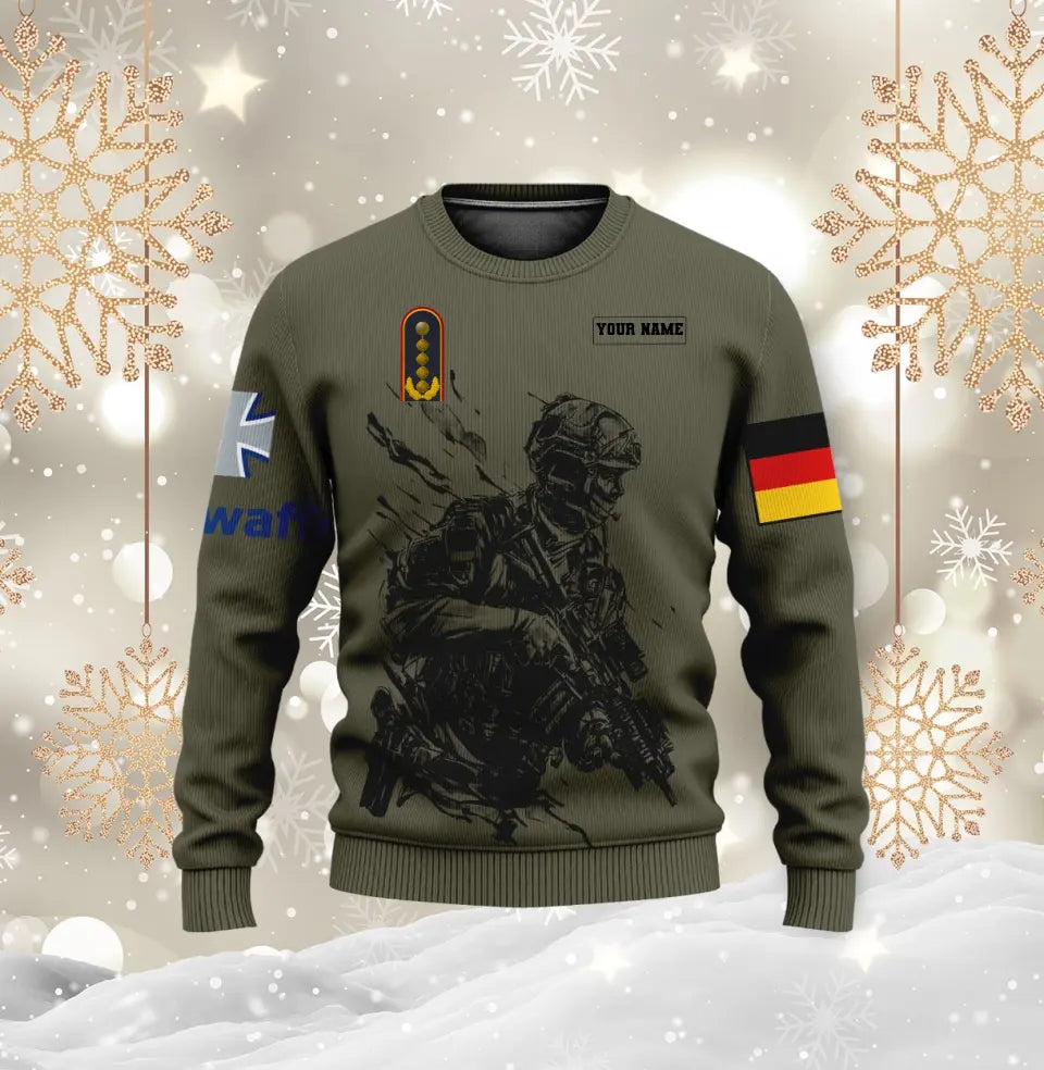 Personalisierter Kapuzenpullover mit Camouflage-Muster für deutsche Soldaten/Veteranen mit Namen und Rang, 3D-Druck – 0611230010