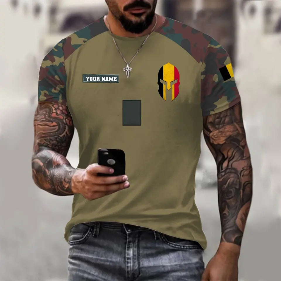 Personalisiertes T-Shirt mit belgischem Soldaten-/Veteranen-Tarnmuster mit Namen und Rang, 3D-Druck – 1010230001