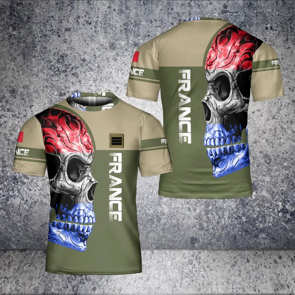 Personalisiertes T-Shirt mit Camouflage-Muster für französische Soldaten/Veteranen mit Namen und Rang, 3D-Druck – 2101240004