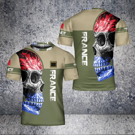 T-shirt personnalisé avec camouflage soldat/vétéran de la France avec nom et grade imprimé en 3D - 2101240004