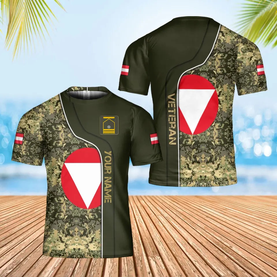 Personalized Austria Soldier/ Veteran Camo With Name And Rank T-shirt 3D Printed - 2001240001