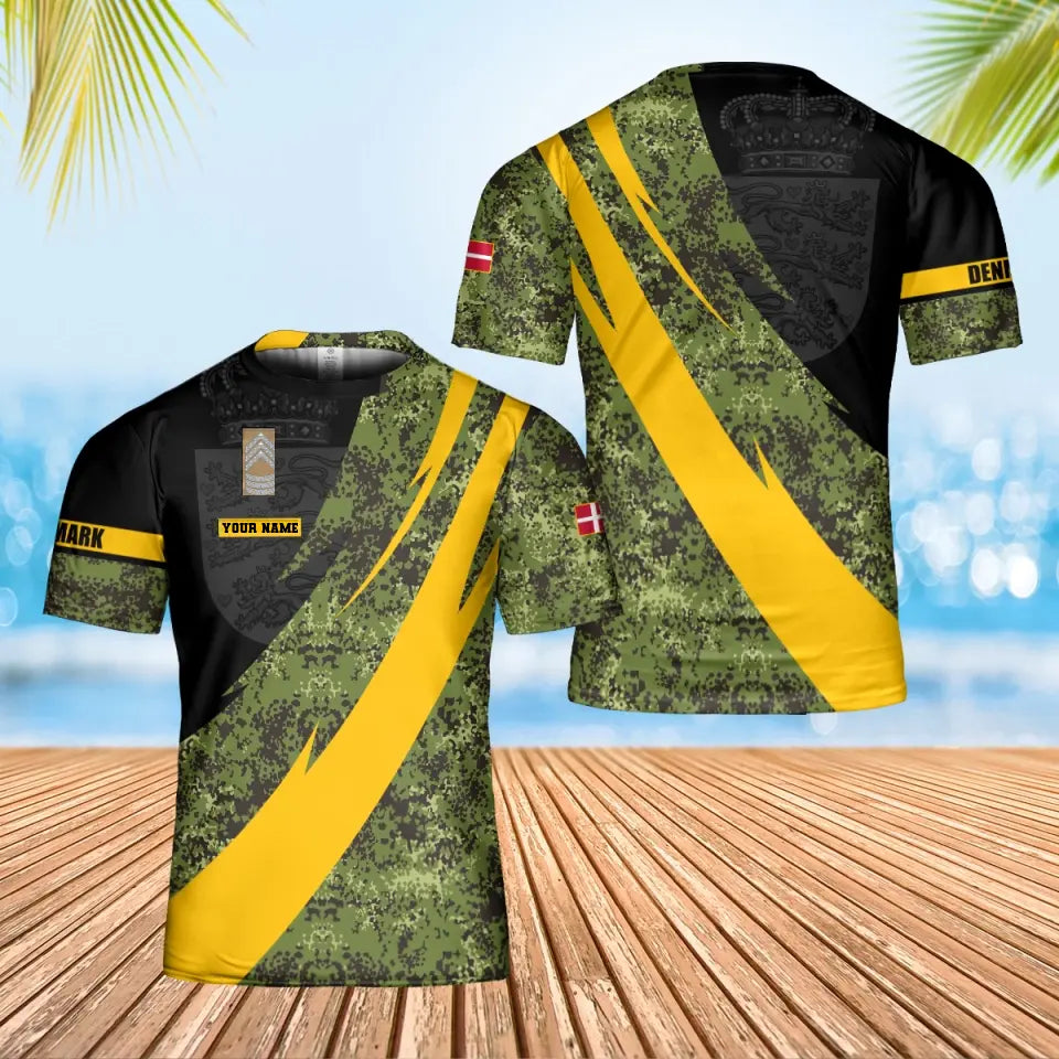 T-shirt personnalisé avec camouflage soldat/vétéran du Danemark avec nom et grade imprimé en 3D - 0102240002