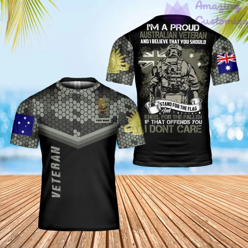 Personalisiertes T-Shirt mit australischem Soldaten-/Veteranen-Tarnmuster mit Namen und Rang, 3D-Druck – 0302240003