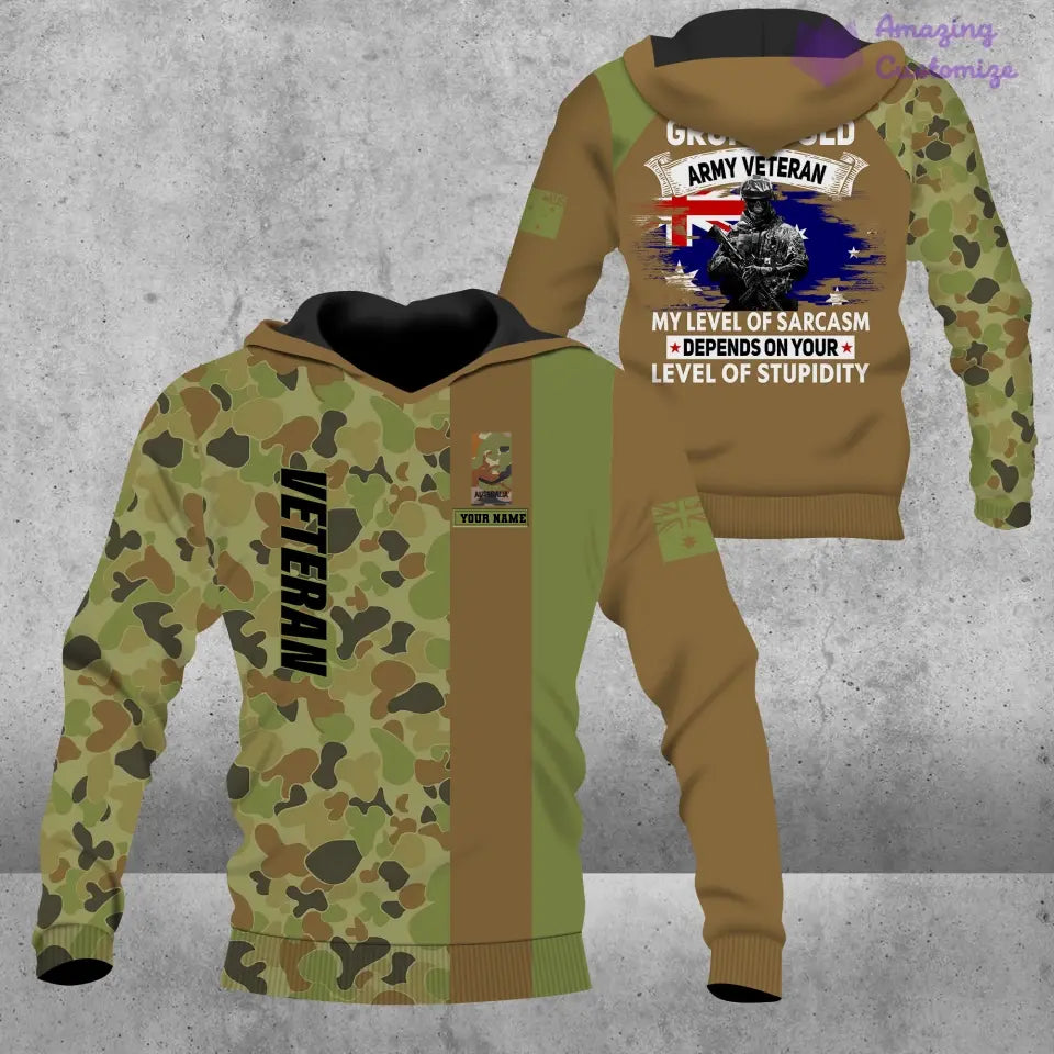 Personalisierter Kapuzenpullover mit Camouflage-Muster für australische Soldaten/Veteranen mit Namen und Rang – 1689120001