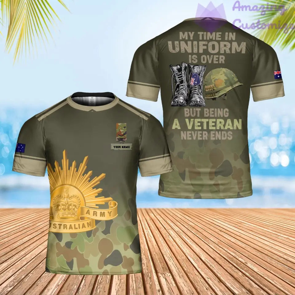 Personalisiertes T-Shirt mit australischem Soldaten-/Veteranen-Tarnmuster mit Namen und Rang, 3D-Druck – 0202240005