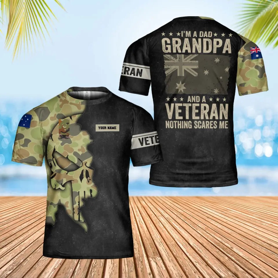 Personalisiertes T-Shirt mit australischem Soldaten-/Veteranen-Tarnmuster mit Namen und Rang, 3D-Druck – 0202240004