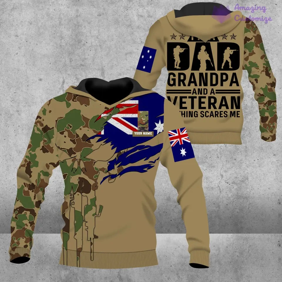 Personalisierter Kapuzenpullover mit Camouflage-Muster für australische Soldaten/Veteranen mit Namen und Rang, 3D-Druck – 16899840