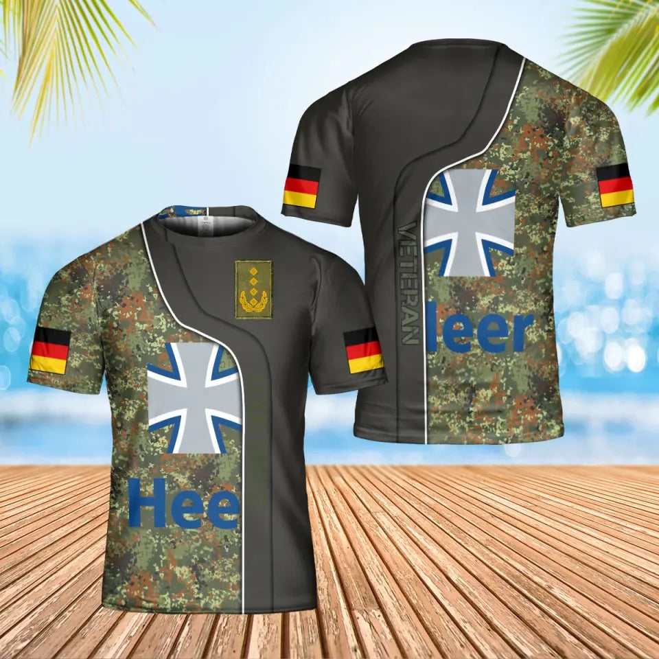 T-shirt personnalisé avec camouflage soldat/vétéran allemand avec nom et grade imprimé en 3D - 0202240001