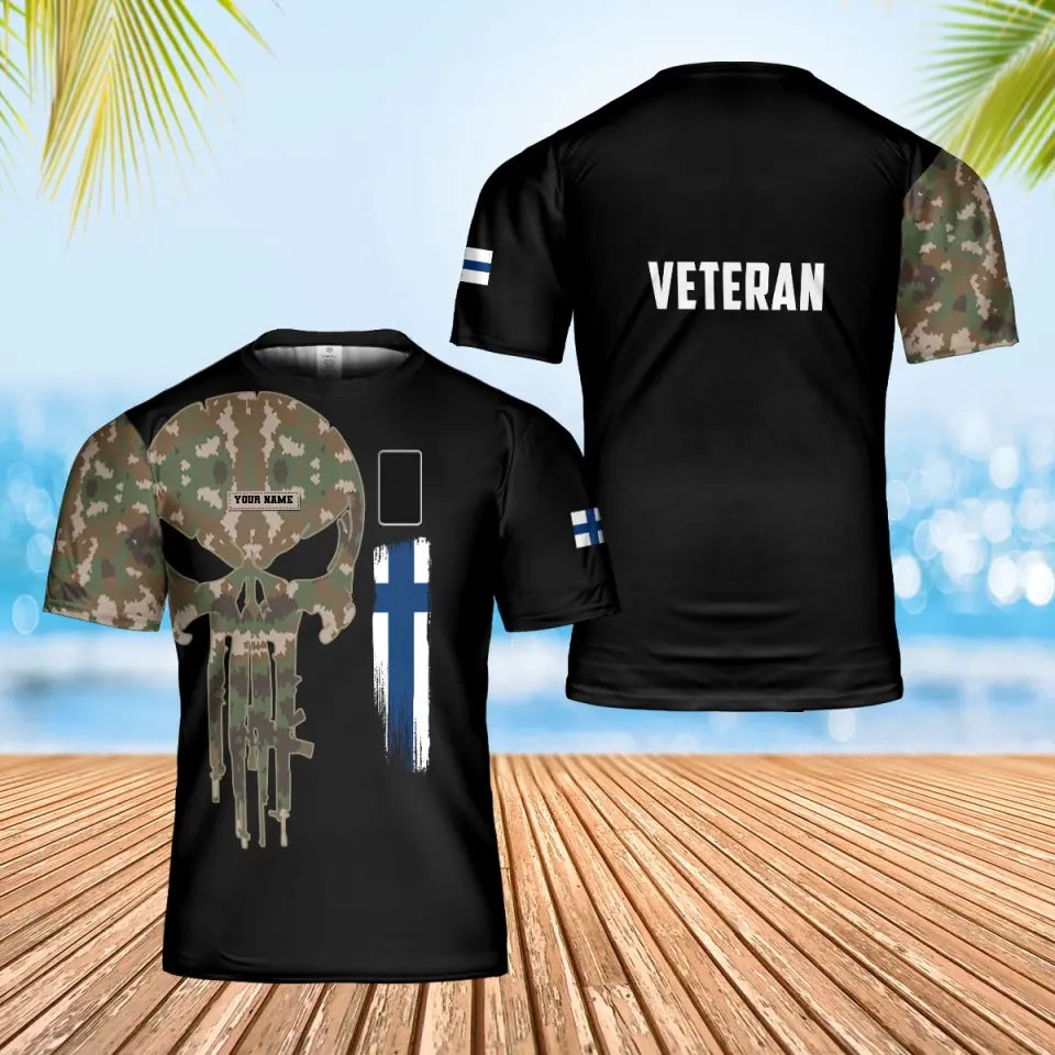 Personalisiertes T-Shirt mit finnischem Soldaten-/Veteranen-Tarnmuster und Namen und Rang, 3D-Druck – 0502240002