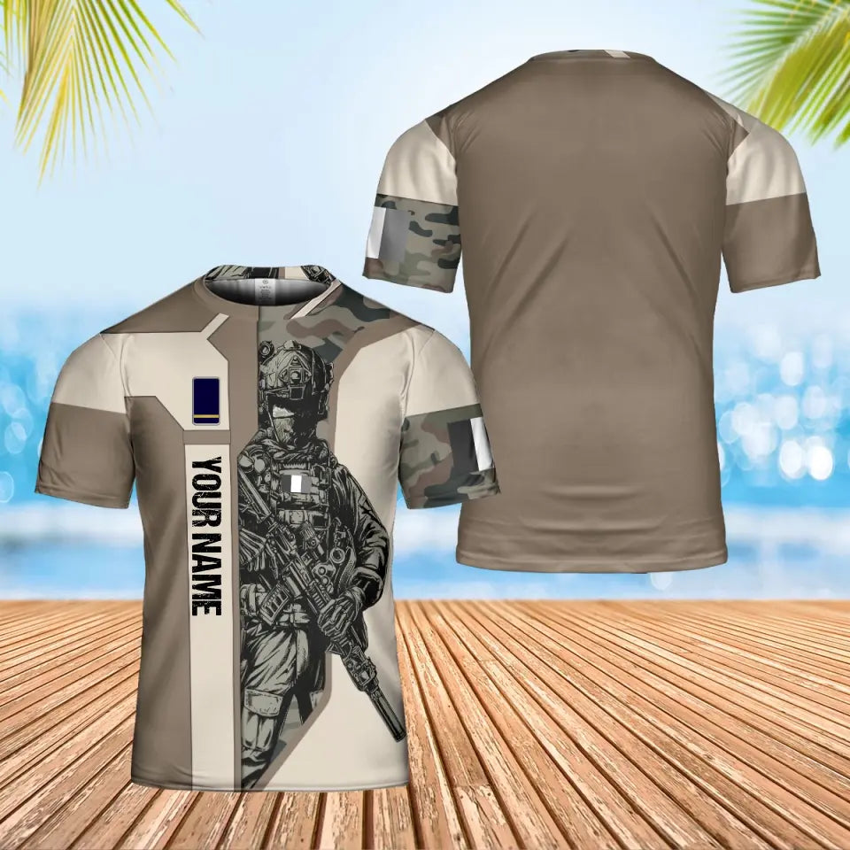 T-shirt personnalisé avec nom et grade de soldat/vétéran de la France imprimé en 3D - 0302240001