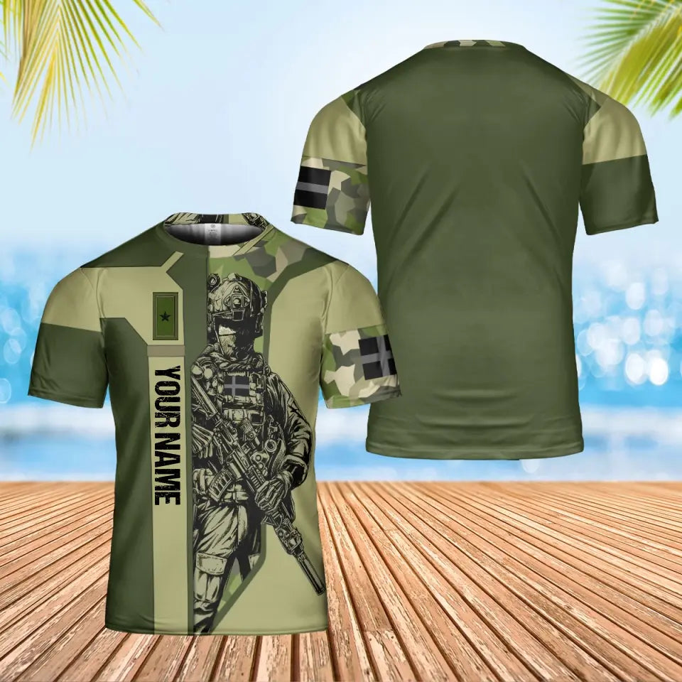 T-shirt personnalisé avec camouflage soldat/vétéran suédois avec nom et grade imprimé en 3D - 0602240002