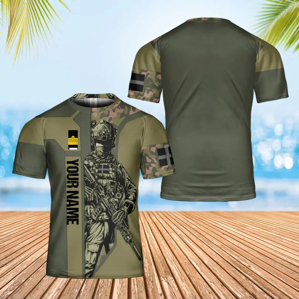 Personalisiertes T-Shirt mit schwedischem Soldaten-/Veteranen-Tarnmuster mit Namen und Rang, 3D-Druck – 0602240002