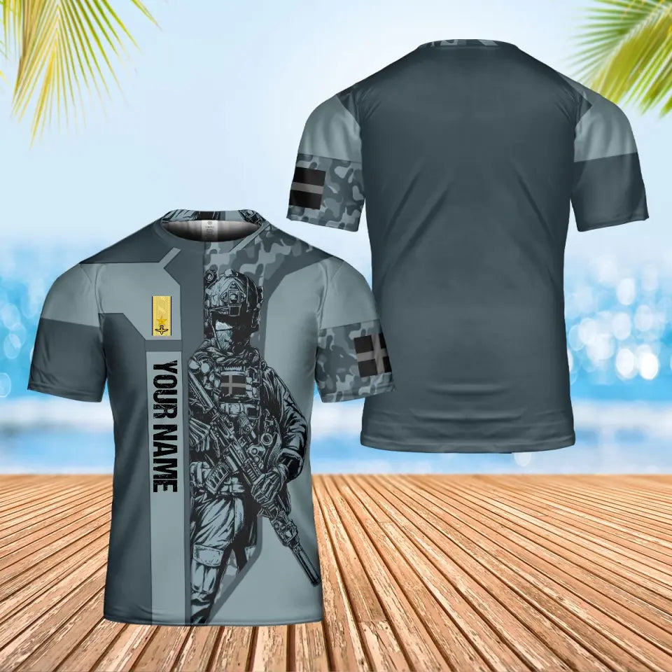 T-shirt personnalisé avec camouflage soldat/vétéran suédois avec nom et grade imprimé en 3D - 0602240002