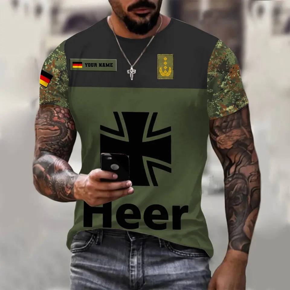 Personalisiertes T-Shirt mit Camouflage-Muster für deutsche Soldaten/Veteranen mit Namen und Rang, 3D-Druck – 0310230003