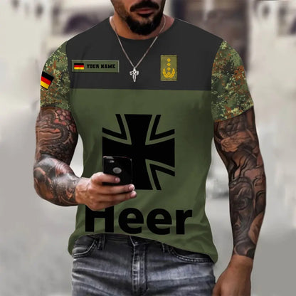 T-shirt personnalisé avec camouflage soldat/vétéran allemand avec nom et grade imprimé en 3D - 0310230003