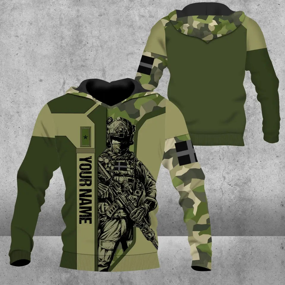 Sweat à capuche personnalisé avec camouflage soldat/vétéran suédois avec nom et grade imprimé en 3D - 16950816