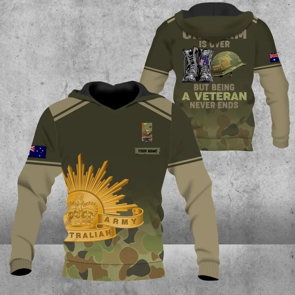 Sweat à capuche personnalisé avec camouflage soldat/vétéran australien avec nom et grade imprimé en 3D - 16920576