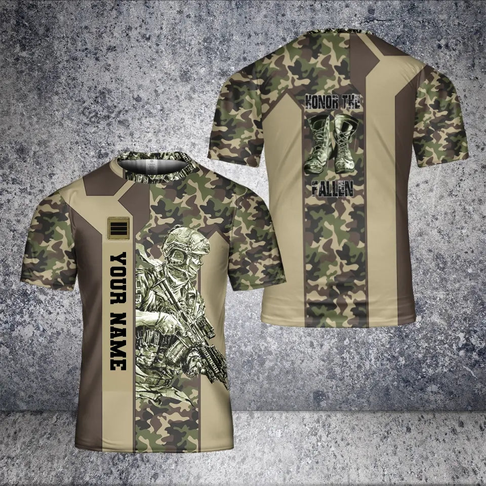 Personalisiertes T-Shirt mit Camouflage-Muster für französische Soldaten/Veteranen mit Namen und Rang, 3D-Druck – 2201240004