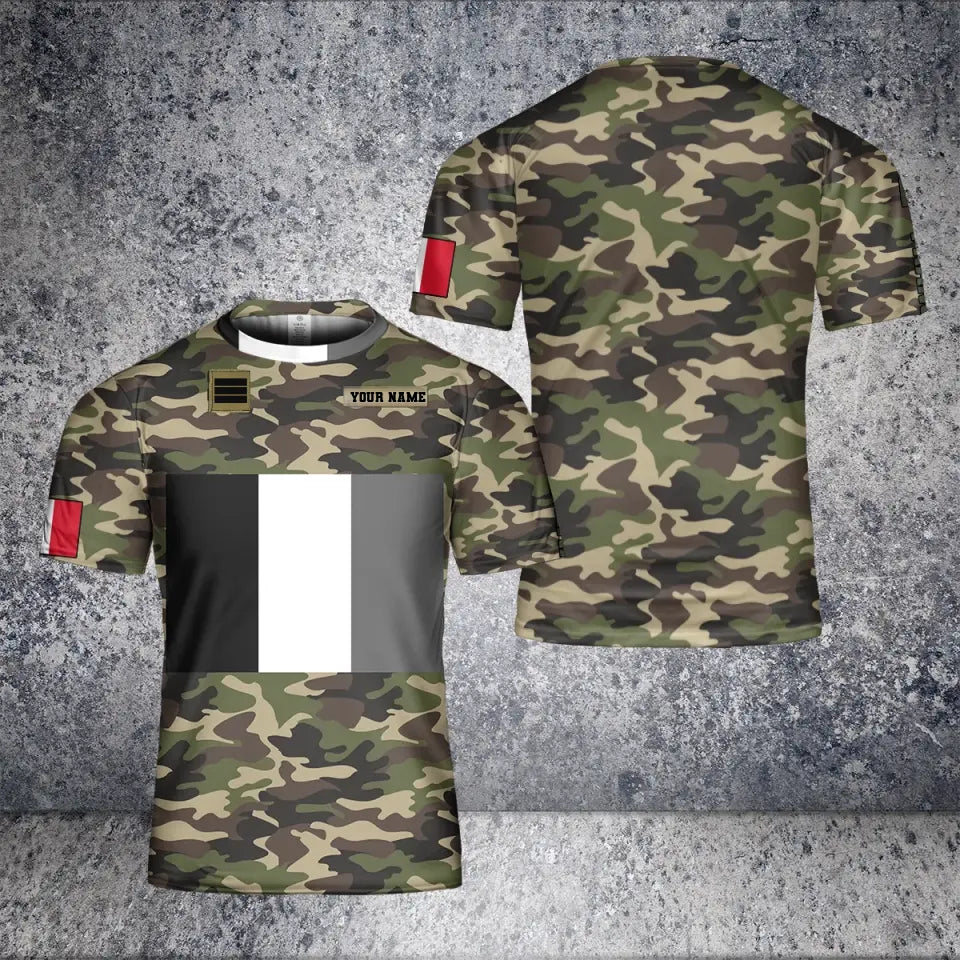 Personalisiertes T-Shirt mit Camouflage-Muster für französische Soldaten/Veteranen mit Namen und Rang, 3D-Druck – 2101240005