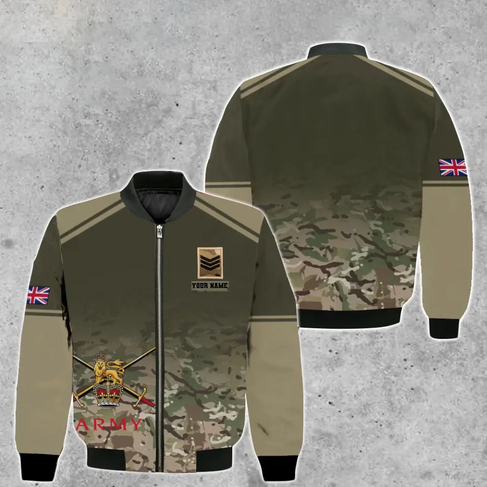 Personalisierte Bomberjacke mit Camouflage-Muster für britische Soldaten/Veteranen mit Namen und Rang, 3D-Druck – 2010230003