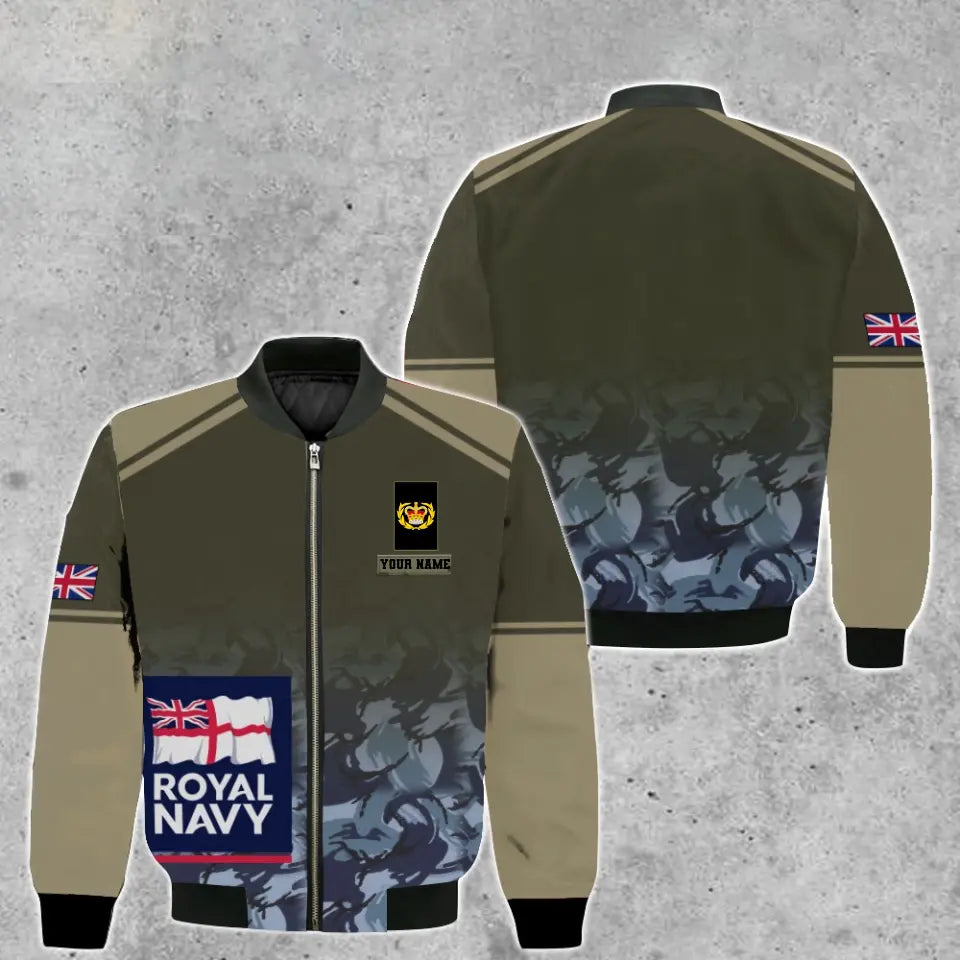 Personalisierte Bomberjacke mit Camouflage-Muster für britische Soldaten/Veteranen mit Namen und Rang, 3D-Druck – 2010230003