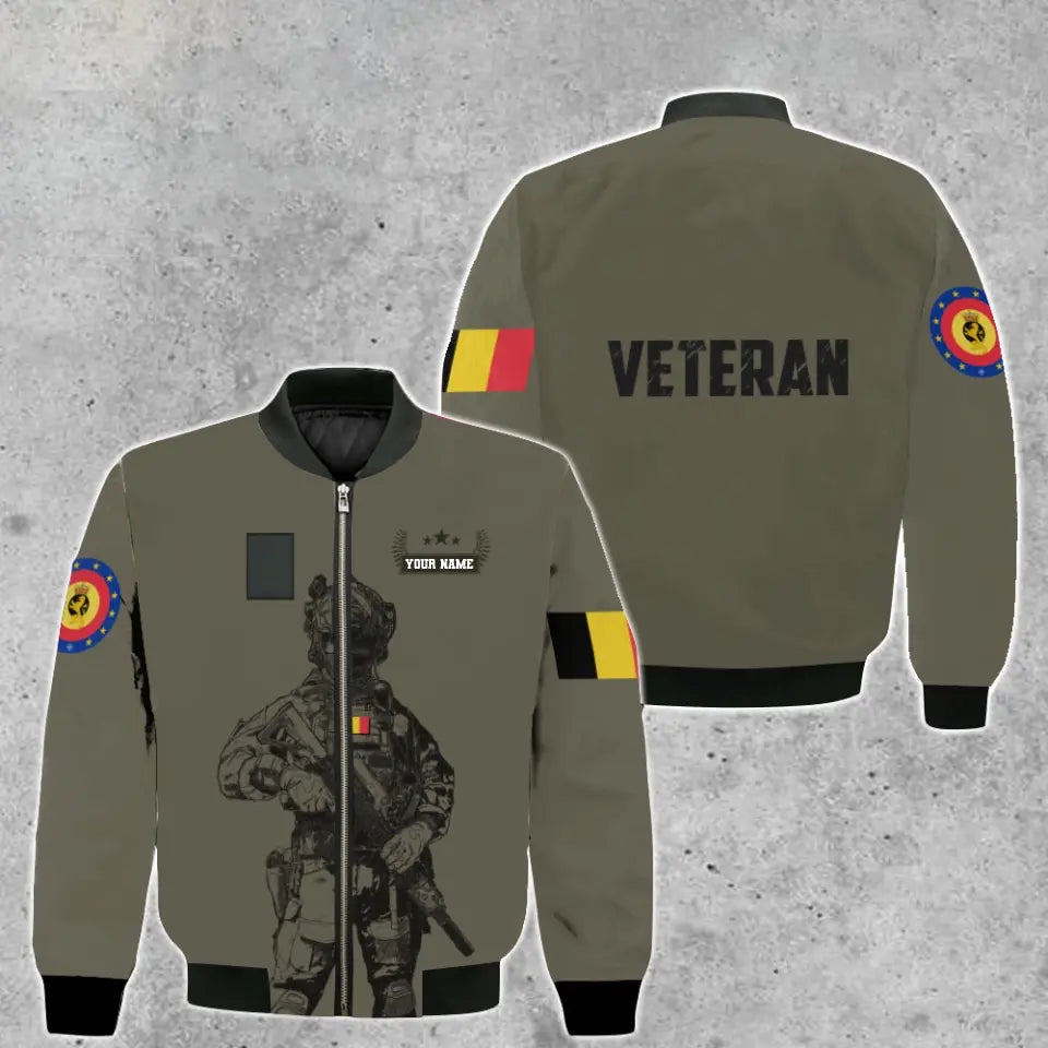 Personalisierter Kapuzenpullover mit 3D-Druck für belgische Soldaten/Veteranen im Camouflage-Muster mit Namen und Rang – 16968096