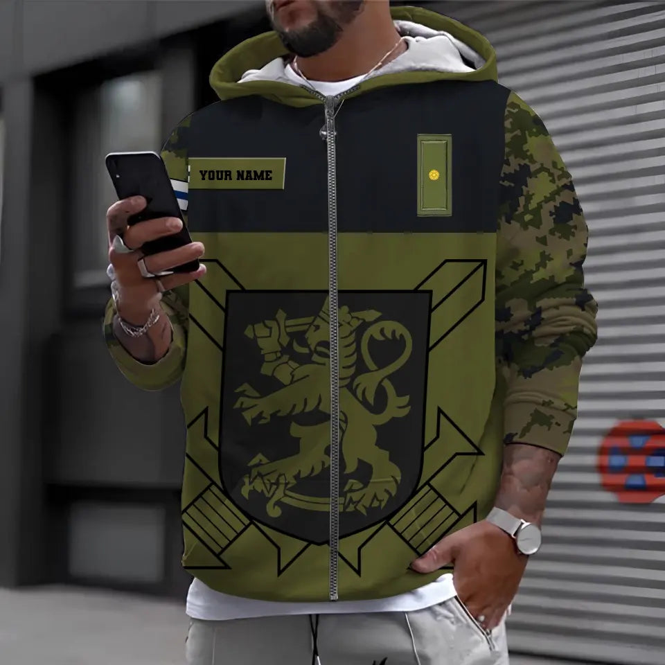 Sweat à capuche personnalisé avec camouflage soldat/vétéran finlandais avec nom et grade imprimé en 3D - 16966368