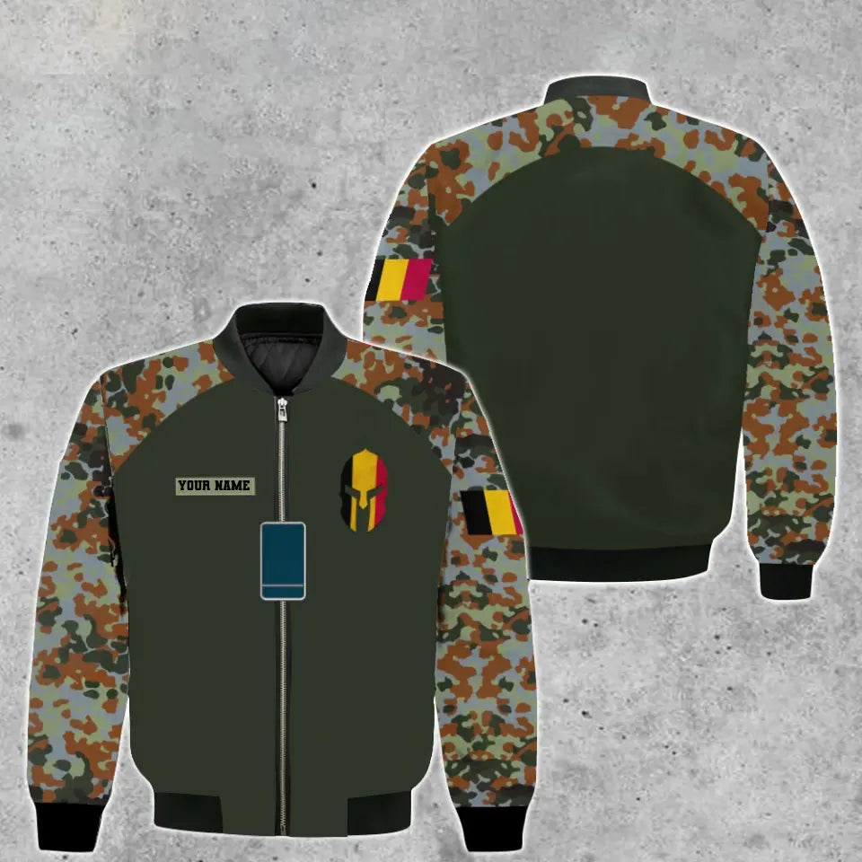 Personalisierter Kapuzenpullover mit 3D-Druck für belgische Soldaten/Veteranen im Camouflage-Muster mit Namen und Rang – 16968960