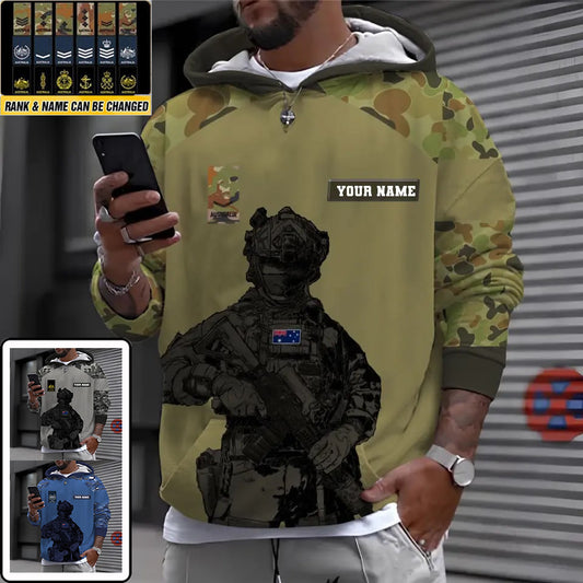 Sweat à capuche personnalisé avec camouflage soldat/vétéran australien avec nom et grade imprimé en 3D - 17035488