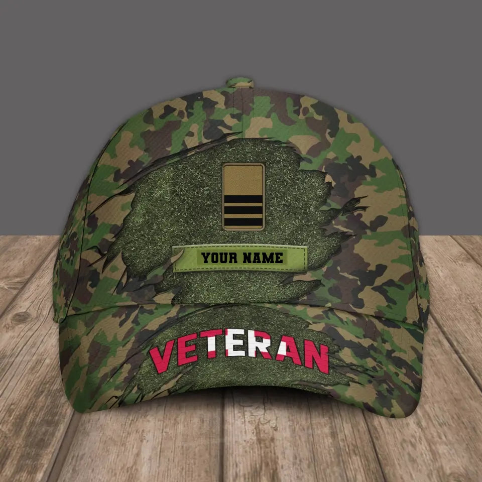 Baseballkappe mit Schweizer Camouflage-Muster, personalisierbar mit Namen und Rang, Soldat/Veteran – 16843680