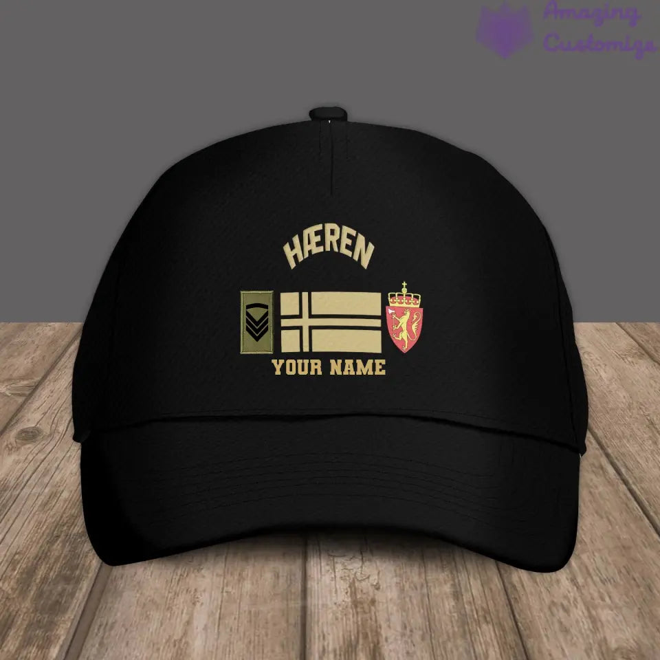 Personalized Rank And Name Norway Soldier/Veterans Camo Baseball Cap Gold Version - 16892928