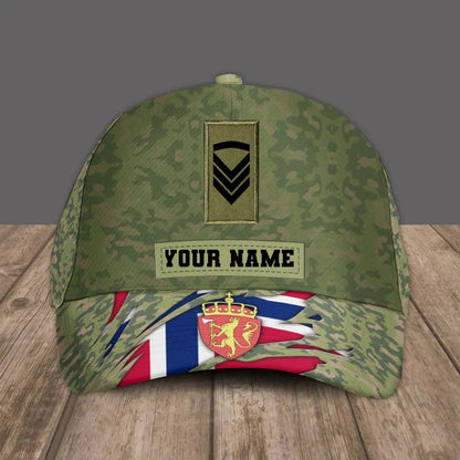 Personalized Rank And Name Norway Soldier/Veterans Camo Baseball Cap Gold Version - 3108230002