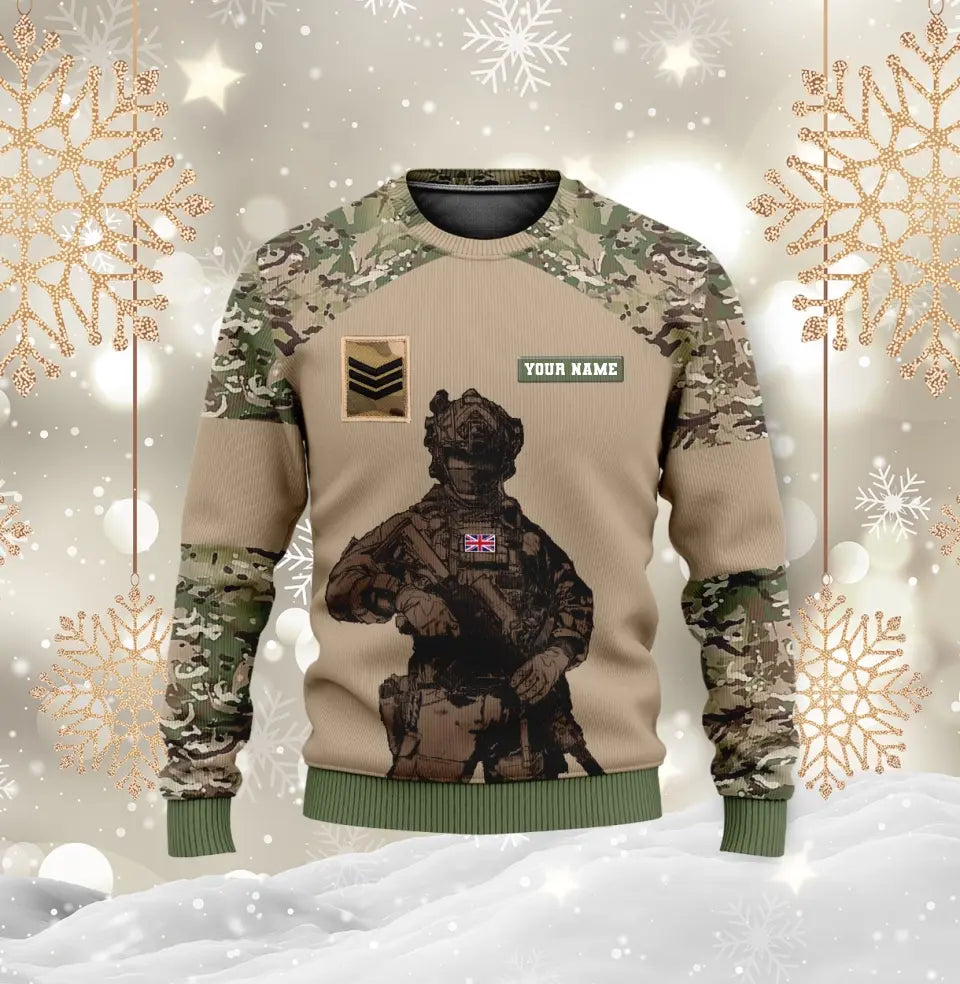 Sweat à capuche personnalisé avec camouflage soldat/vétéran britannique avec nom et grade imprimé en 3D - 2911230001