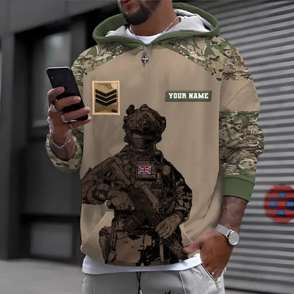 Sweat à capuche personnalisé avec camouflage soldat/vétéran britannique avec nom et grade imprimé en 3D - 2911230001