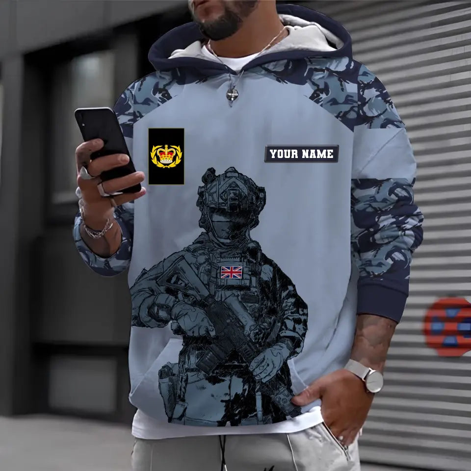 Sweat à capuche personnalisé avec camouflage soldat/vétéran britannique avec nom et grade imprimé en 3D - 2911230001