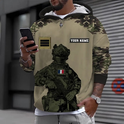 Personalisierter Kapuzenpullover mit Camouflage-Muster für französische Soldaten/Veteranen mit Namen und Rang, 3D-Druck – 2911230001