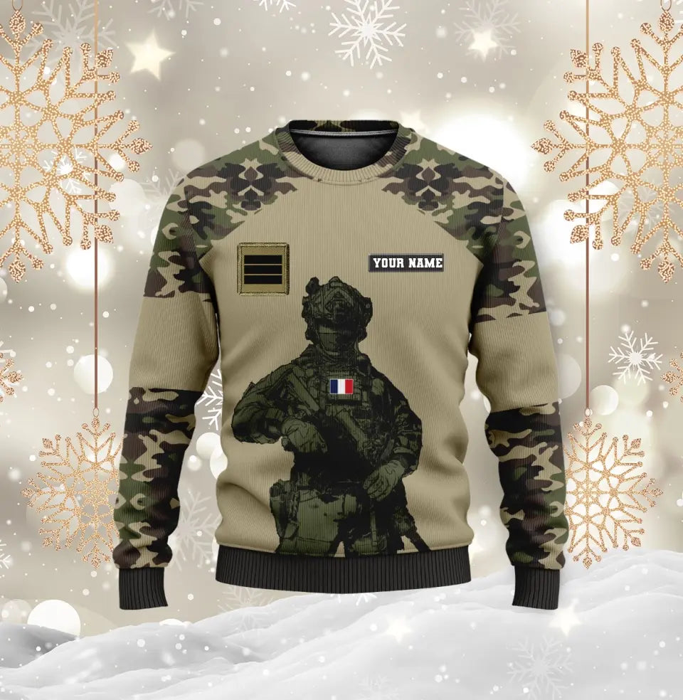 Personalisierter Kapuzenpullover mit Camouflage-Muster für französische Soldaten/Veteranen mit Namen und Rang, 3D-Druck – 2911230001