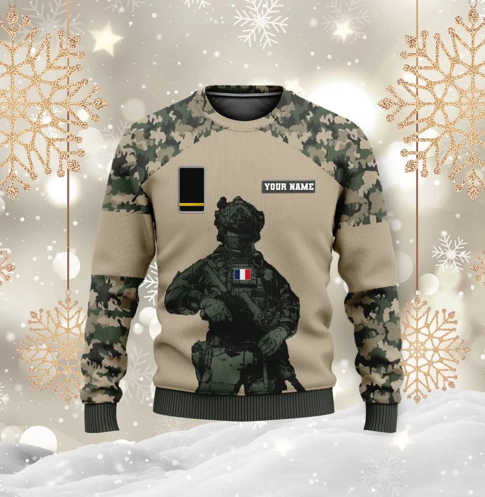 Personalisierter Kapuzenpullover mit Camouflage-Muster für französische Soldaten/Veteranen mit Namen und Rang, 3D-Druck – 2911230001