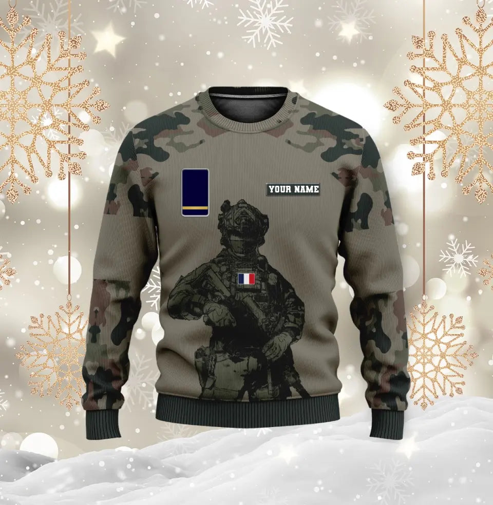 Personalisierter Kapuzenpullover mit Camouflage-Muster für französische Soldaten/Veteranen mit Namen und Rang, 3D-Druck – 2911230001